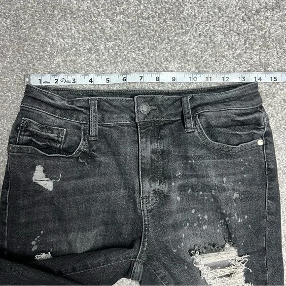 Judy Blue Jeans 5 27 Black Wash Boyfriend Fit Destroyed Bleach Splattered - Picture 5 of 9